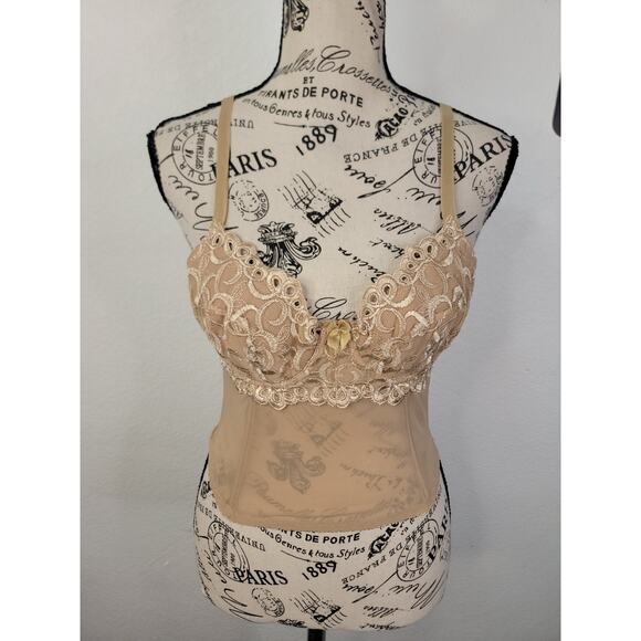 Rampage Lace Overlaid Corset Top SZ S Goth Ravewear Sheer Romantic Fairy Y2K - Picture 1 of 8